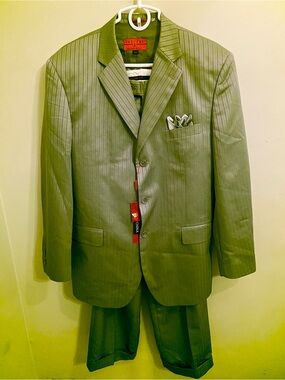 Men's Pinstripe Two-Piece Suit in Olive Green by